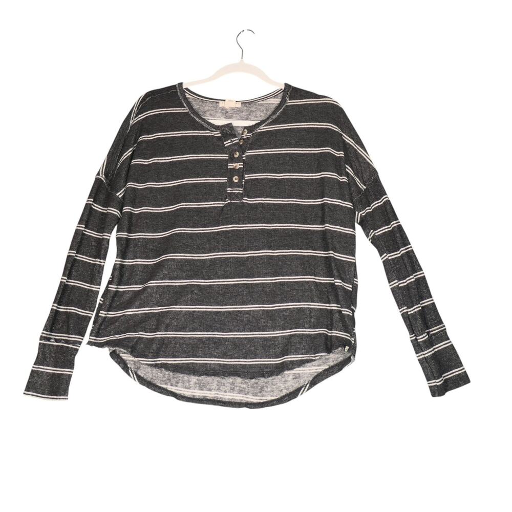 Billabong Knit Tunic Top Women Small Gray Striped Raw Hem Boho Hippie Casual